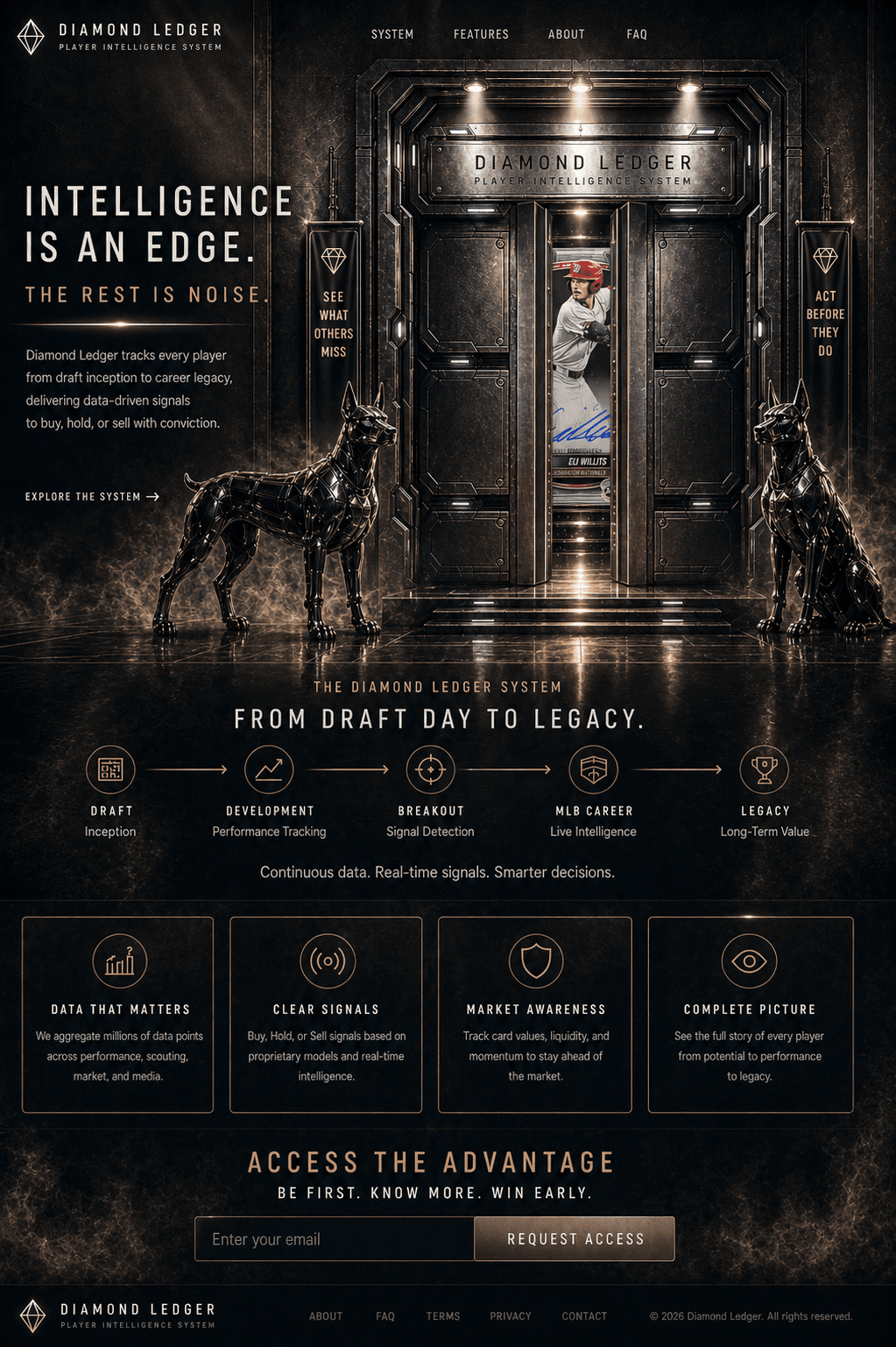 Diamond Ledger player intelligence system landing page